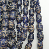 Vintage Handmade Decorated Blue Glass African Style Beads Strand