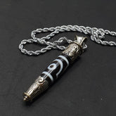 Vintage Tibetan Nepalese 2 Eyes Agate & Brass Pendant Necklace