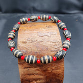 Vintage Tibetan 2 Eyes & 3 Stripe Pattern Agate Beaded Necklace