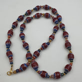 Vintage Venetian Style Brown Chevron with MultiColor Small Glass Bead Necklace