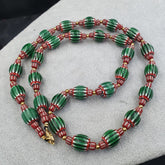Vintage Venetian Style Green Chevron & Red Glass Beads Necklace