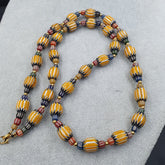 Vintage Venetian Style Yellow Chevron & Multicolor Glass Beads Necklace