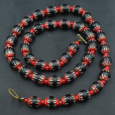 Antique Style Black Chevron & Venetian WhiteHeart Glass Beaded Necklace  Jewelry Gift