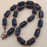 Vintage Venetian Chevron & Floral Glass Beads Necklace