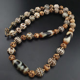 Vintage Tibetan Himalayan Agate & Brumese Antique Pumtek Bone Beaded Necklace