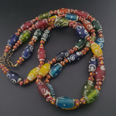 Vintage Venetian African Style MultiColor Desgin Glass & Chevron Glass Beads Necklace