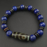 Vintage Himalayan 2 Eyes Agate & LapisLazuli Beads Bracelet