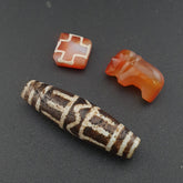 Antique Burmese Pumtek Pyu & Carnelian Beads Lot Of 3