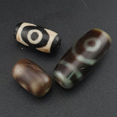 Vintage 2 Eyes Himalayan Tibetan Agate Dzi bead Amulet Lot of 3