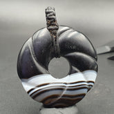 Old Himalayan Indo Tibetan Suleimani Carving Agate Donut Amulet Bead #1119