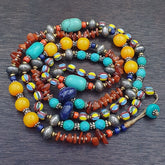 Turquoise Coral Amber Agate Stone Tibetan Nepal Necklace Boho Ethnic Jewelry 40"