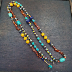Turquoise Coral Amber Agate Stone Tibetan Nepal Necklace Boho Ethnic Jewelry 40"