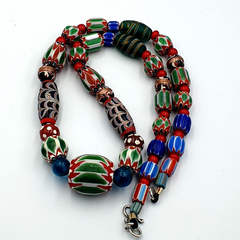 Vintage Chevron Venetian Whiteheart Skunk Glass Beads Necklace NC-9-3