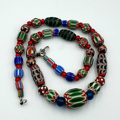 Vintage Chevron Venetian Whiteheart Skunk Glass Beads Necklace NC-9-3