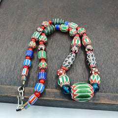 Vintage Chevron Venetian Whiteheart Skunk Glass Beads Necklace NC-9-3