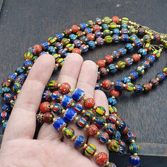 Vintage Venetian African Style Glass Chevron 8.5-9mm Beads Long Strand