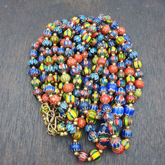 Vintage Venetian African Style Glass Chevron 8.5-9mm Beads Long Strand
