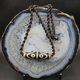 S3 Vintage Old Tibetan 6 Eyes Agate stone Dzi Bead Amulet with 18" wax thread