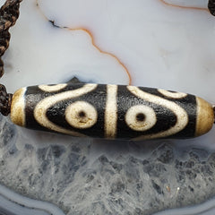 S3 Vintage Old Tibetan 6 Eyes Agate stone Dzi Bead Amulet with 18" wax thread