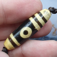 S4 Vintage Old Tibetan 2 Eyes Agate stone Dzi Bead Amulet with 18" wax thread