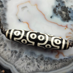 Vintage Old Tibetan 12 Eyes Agate stone Dzi Bead Amulet with 18" wax thread S1