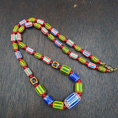 Venetian Style Chevron and White Heart Venetian Beads Glass Beads Necklace YCH-4