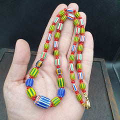 Venetian Style Chevron and White Heart Venetian Beads Glass Beads Necklace YCH-4