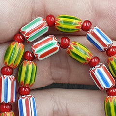 Venetian Style Chevron and White Heart Venetian Beads Glass Beads Necklace YCH-4