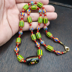 Venetian Style Chevron and White Heart Venetian Beads Glass Beads Necklace YCH-2