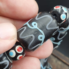 Vintage Black Gabri Eyes Skunk Thousand eyes Glass Beads Strand