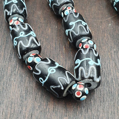 Vintage Black Gabri Eyes Skunk Thousand eyes Glass Beads Strand