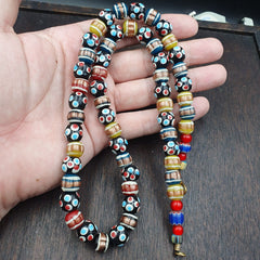 Vintage Fancy Floral Venetian Style Skunk Beads | African Style Necklace