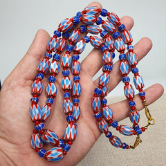 Vintage Chevron and White Heart Venetian Beads Glass Beads Necklace NC-108