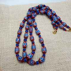 Vintage Chevron and White Heart Venetian Beads Glass Beads Necklace NC-108