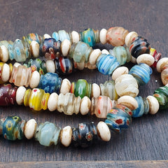 VINTAGE Murano MILLEFIORI Style Melon Glass beads Strand 24" 9mm