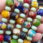 VINTAGE Murano MILLEFIORI Style Melon Glass beads Strand 24" 11.5mm