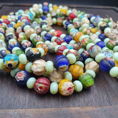 VINTAGE Murano MILLEFIORI Style Melon Glass beads Strand 24" 11.5mm