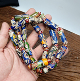 Vintage Venetian Style Mosaic glass Beads Extra Long Necklace