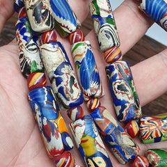 Vintage Venetian Style Mosaic glass Beads Extra Long Necklace