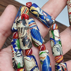 Vintage Venetian Style Mosaic glass Beads Extra Long Necklace