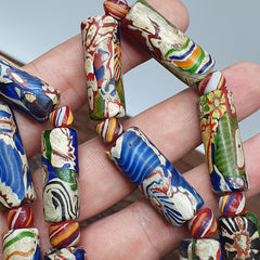Vintage Venetian Style Mosaic glass Beads Extra Long Necklace