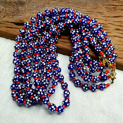 Venetian red Whiteheart and venetian Inspired Blue Skunk Glass Beads Necklace