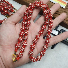 Venetian red Whiteheart and venetian Inspired Red Skunk Glass Beads Necklace