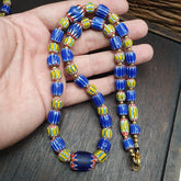Vintage Old Blue, yellow Chevron Trade beads Old African Glass Beads Necklace