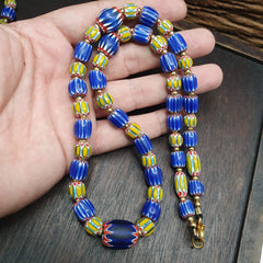 Vintage Old Blue, yellow Chevron Trade beads Old African Glass Beads Necklace