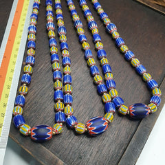 Vintage Old Blue, yellow Chevron Trade beads Old African Glass Beads Necklace