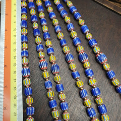 Vintage Old Blue, yellow Chevron Trade beads Old African Glass Beads Necklace