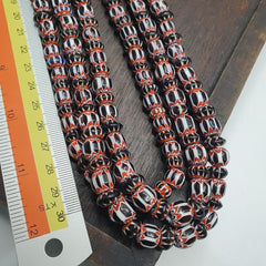 Vintage Black Chevron Venetian style Glass Beads Necklace