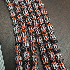 Vintage Black Chevron Venetian style Glass Beads Necklace