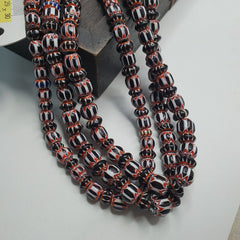 Vintage Black Chevron Venetian style Glass Beads Necklace